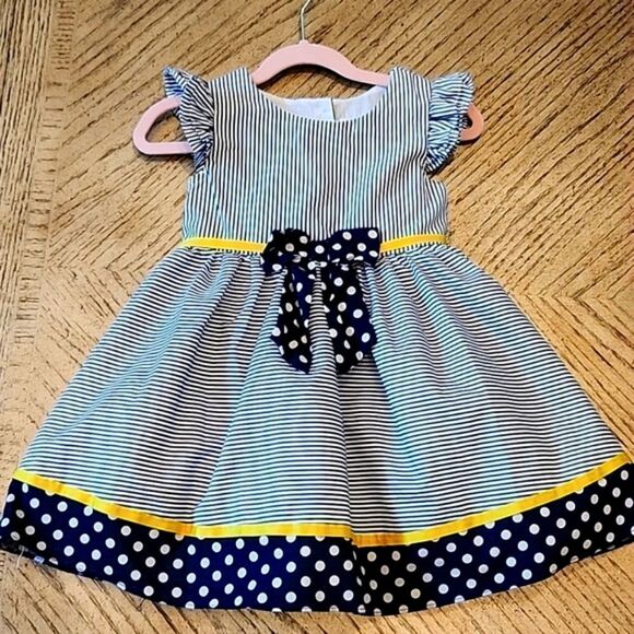 4T Rare Editions yellow stripe bow dress New never worn no tag 💛 - Picture 1 of 10